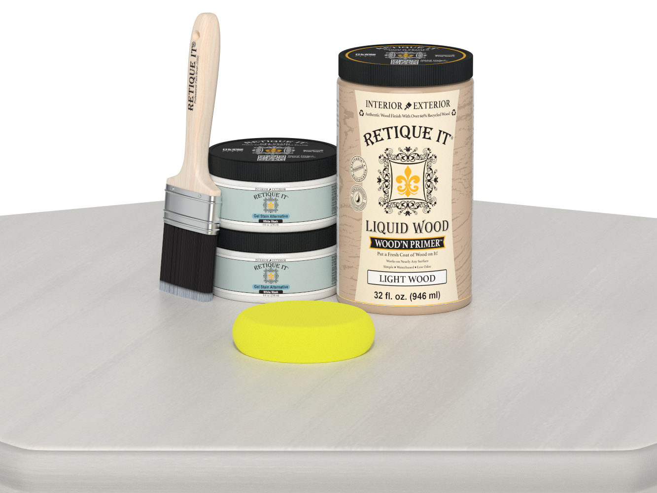 Large white wash wood finish kit by Retique It® featuring smooth, multi-purpose application for furniture and wood surfaces.