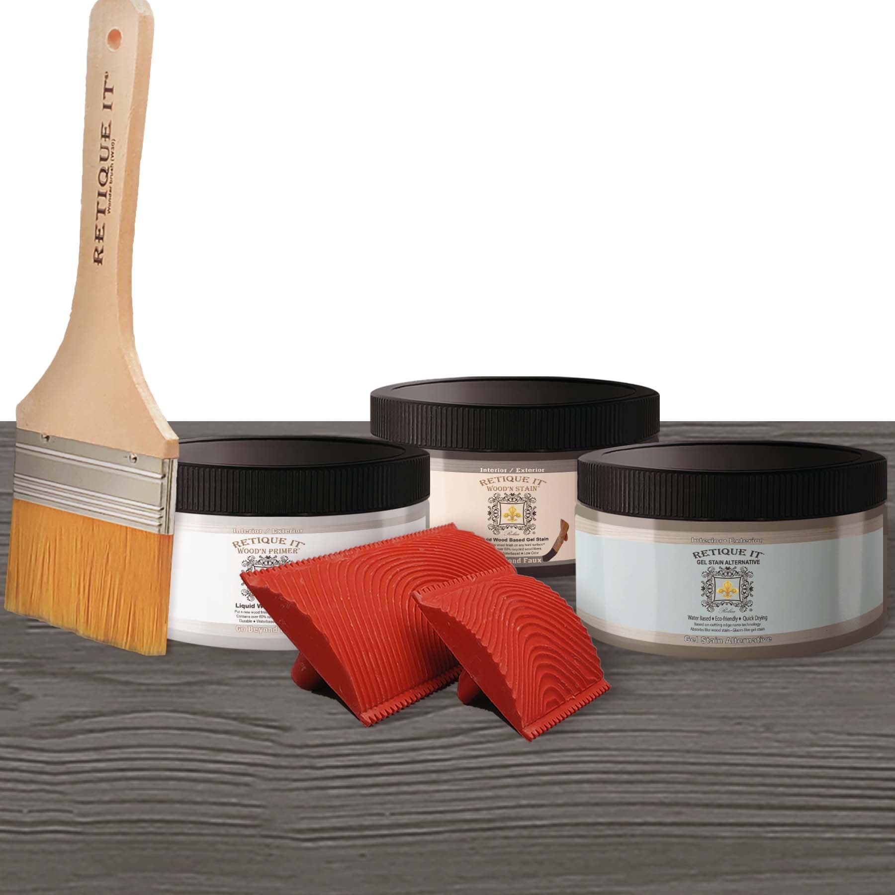 Retique It Wood'n Finish Kit in Harbor Gray with gel stain and applicator for multi-purpose wood finishing projects.