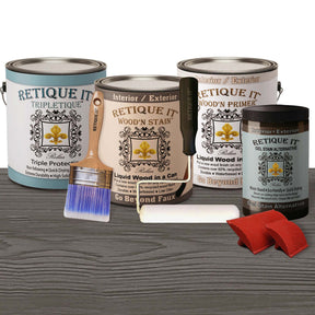 Retique It Wood'n Cabinet Kit in Harbor Gray with 48 grained door panels, stain kit for wood cabinet finishing.