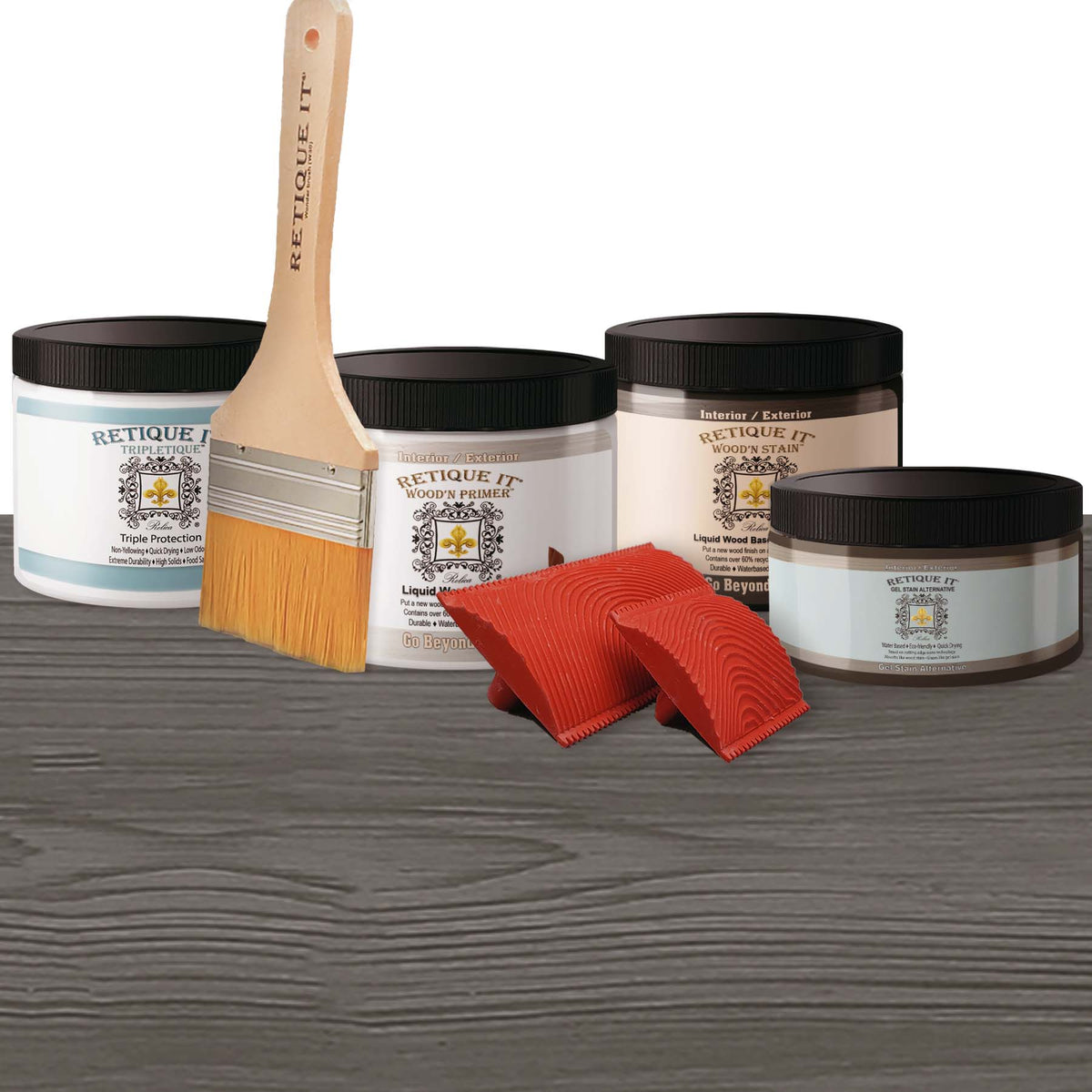 Retique It Wood'n Kit (Med) Harbor Gray interior top coat with gel finish, designed for versatile wood finishing projects.