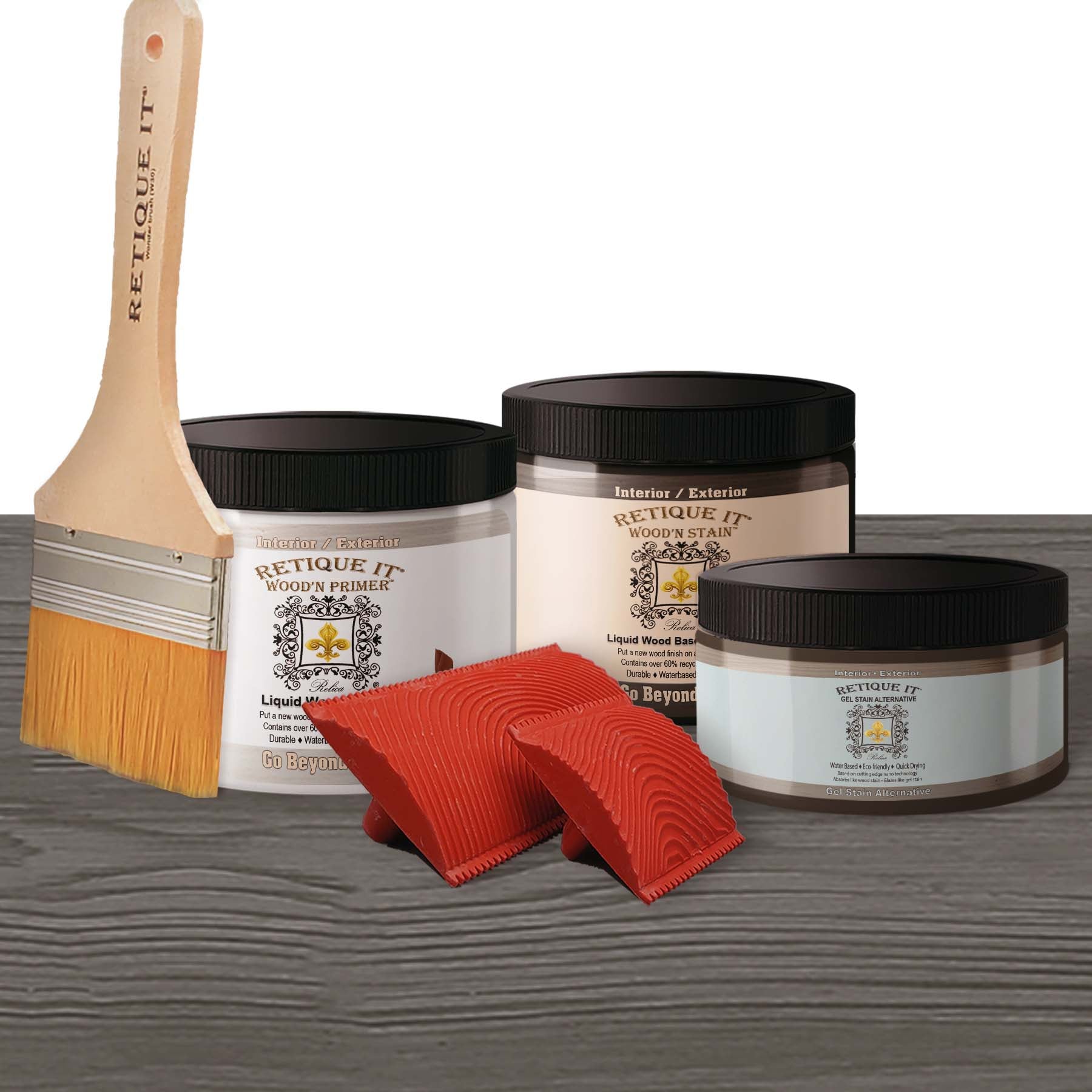 Retique It Wood'n Finish Kit in Harbor Gray, medium-sized wood finish set with gel components and applicator tools.