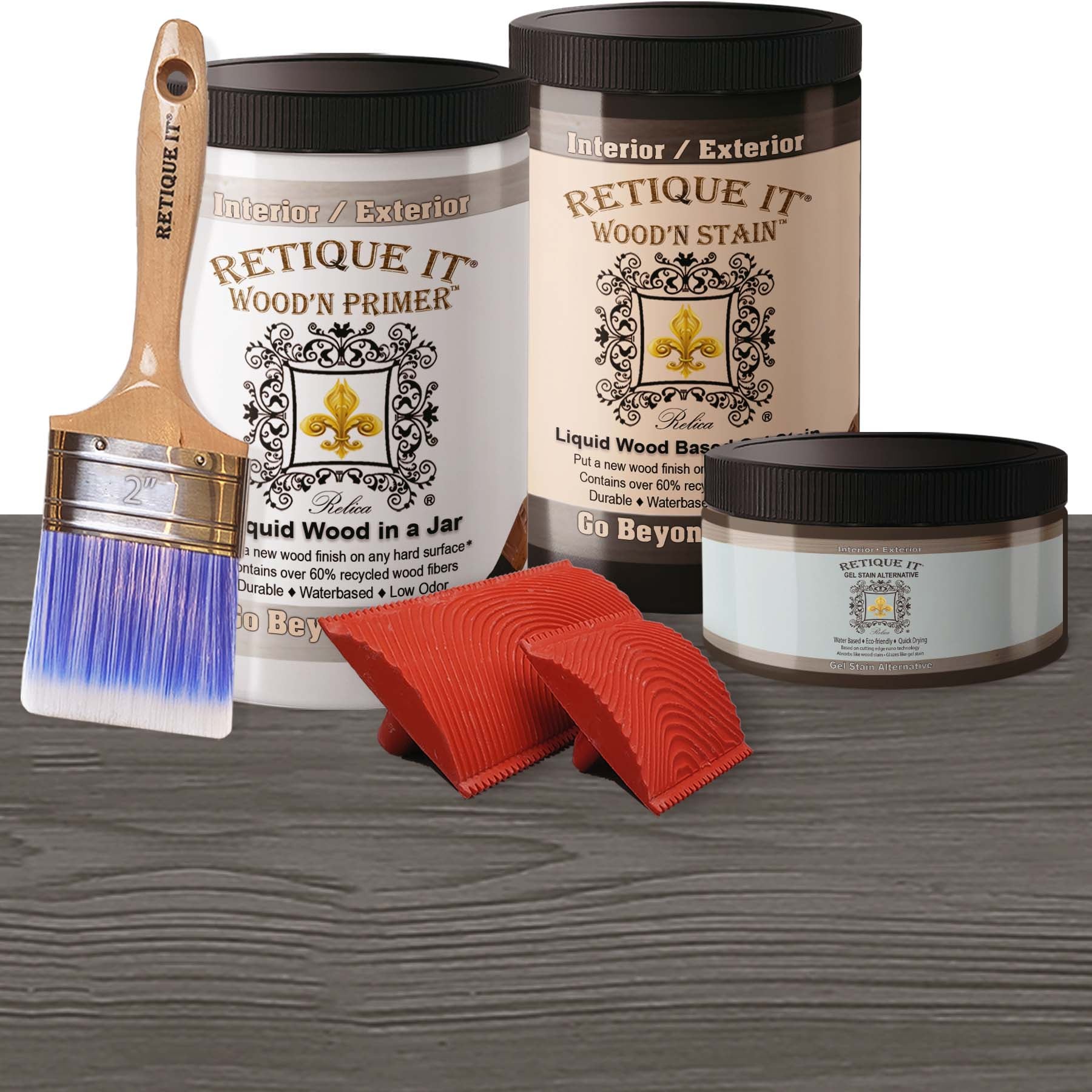 Retique It Wood'n Cabinet Kit in Harbor Gray with 12 grained stained cabinet doors, showcasing wood grain details and textured finish.