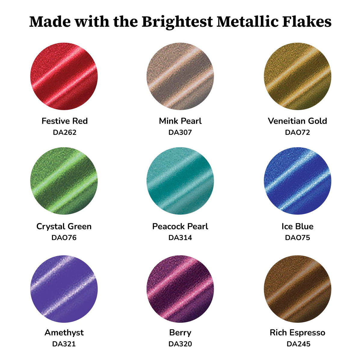 DecoArt Dazzling Metallics acrylic paint set with 9 bold metallic colors in 2 fl oz bottles for art and craft projects.