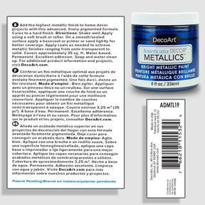 DecoArt Metallics 3 Color Set featuring vibrant metallic paint bottles with shiny, reflective finishes for artistic projects.