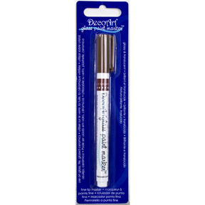 DecoArt transparent glass paint markers in fuchsia for decorating and detailing on glass surfaces.