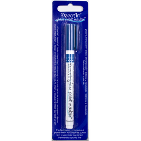 Fuchsia transparent glass paint markers by DecoArt, showcasing fine tips for detailed artwork on glass surfaces.