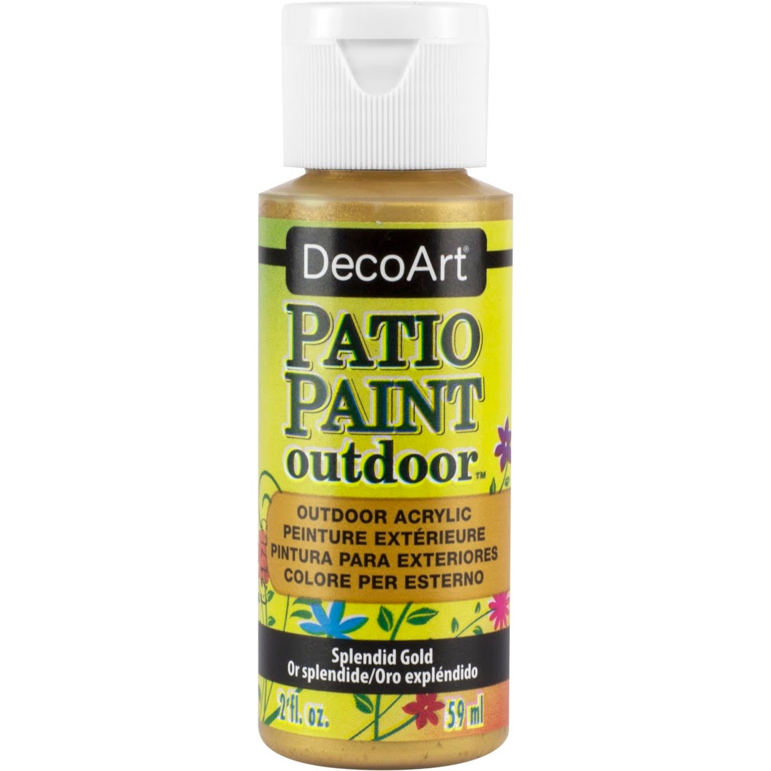 DecoArt Patio Paint Outdoor Acrylics in Glorious Gold metallic color, 2 oz bottle for outdoor craft projects