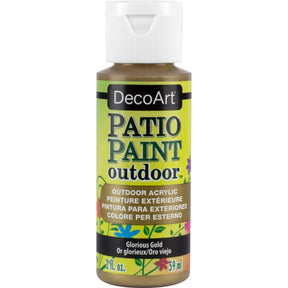 DecoArt Glorious Gold Patio Paint outdoor acrylics in 2 oz bottle, metallic finish for outdoor craft projects