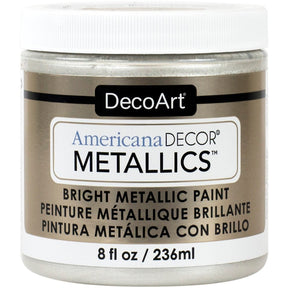 DecoArt Americana Decor Metallics pearl finish in an 8 oz bottle with metallic silver paint for arts and crafts projects
