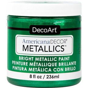 DecoArt Americana Decor Metallics pearl finish paint in an 8 oz bottle with a shiny metallic appearance.
