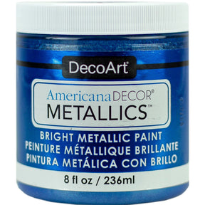 DecoArt Americana Decor Metallics pearl finish in an 8 oz bottle, showcasing a shiny, metallic paint suitable for craft projects.