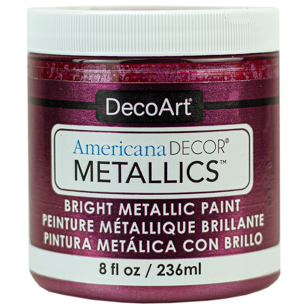 DecoArt Americana Decor Metallics pearl finish paint in an 8 oz bottle, showcasing a shiny metallic pearl color for crafts and home decor.
