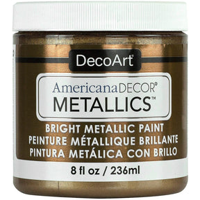 DecoArt Americana Decor Metallics pearl paint in 8 oz jar with silver metallic finish, suitable for craft and home decor projects.