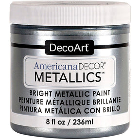 8 oz bottle of DecoArt Americana Decor Metallics in pearl finish, featuring metallic paint with a shimmering pearl effect.