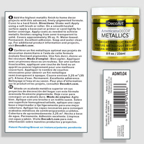 DecoArt Americana Decor Metallics pearl finish in an 8 oz bottle, showcasing shiny, metallic paint suitable for craft and home decor projects.
