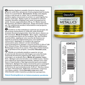 DecoArt Americana Decor Metallics pearl finish in an 8 oz bottle, showcasing a shiny metallic paint suitable for craft projects.