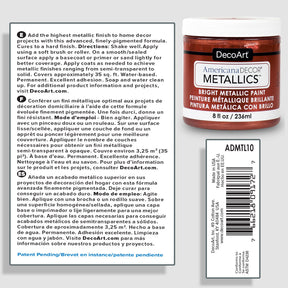 DecoArt Americana Decor Metallics pearl paint in a 8 oz bottle, showcasing a shiny metallic finish for craft and home décor projects.