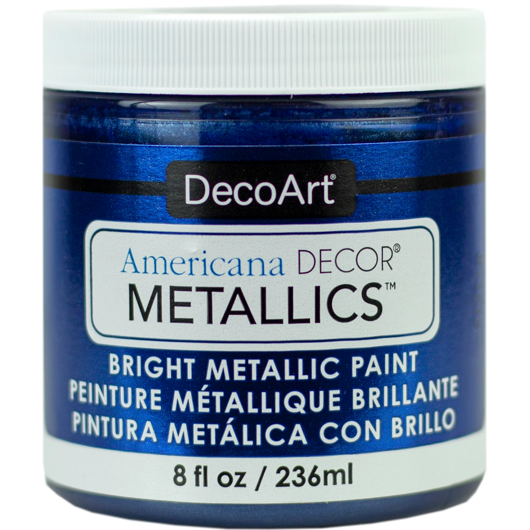 DecoArt Americana Decor Metallics Pearl paint in 8 oz bottle with shiny, metallic finish ideal for craft and home decor projects.