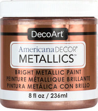 DecoArt Americana Decor Metallics pearl finish paint in an 8 oz bottle, showcasing a shiny metallic pearl color for crafts and home decor.
