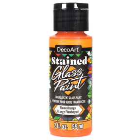 Red stained glass paint by DecoArt in a 2oz bottle, ideal for creating vibrant, colorful glass art projects.