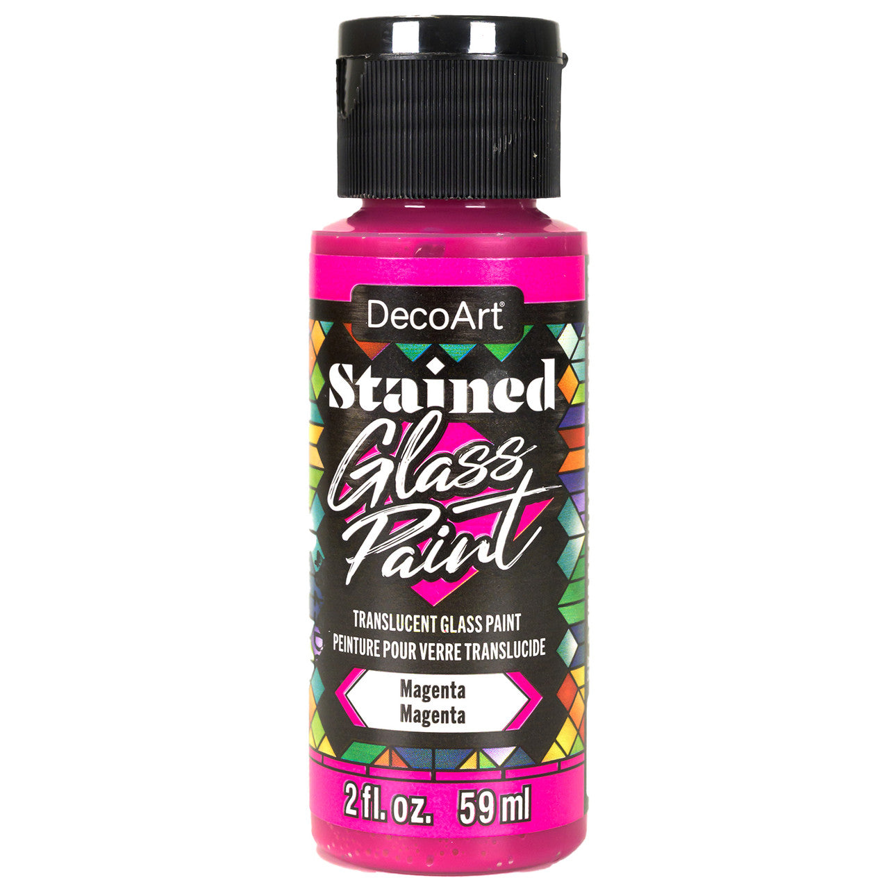 DecoArt Stained Glass Paint in 2oz bottle, vibrant red color suitable for glass art and decorative projects.
