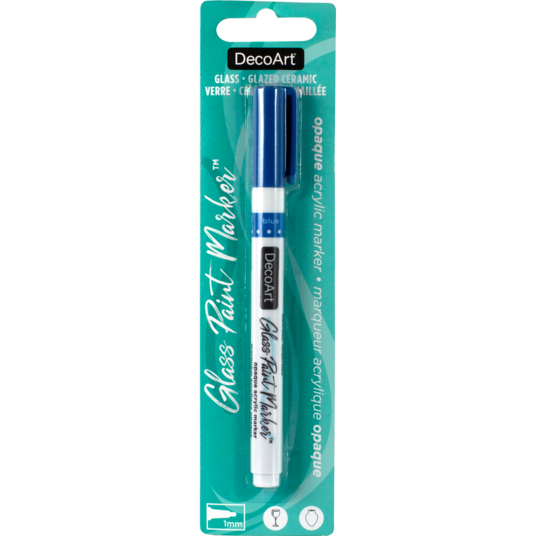 DecoArt silver opaque glass paint markers showing fine tip for detailed glass decorating and painting projects.