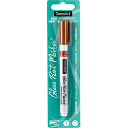 DecoArt silver opaque glass paint markers shown with tips and ink reservoir for decorating glass surfaces.