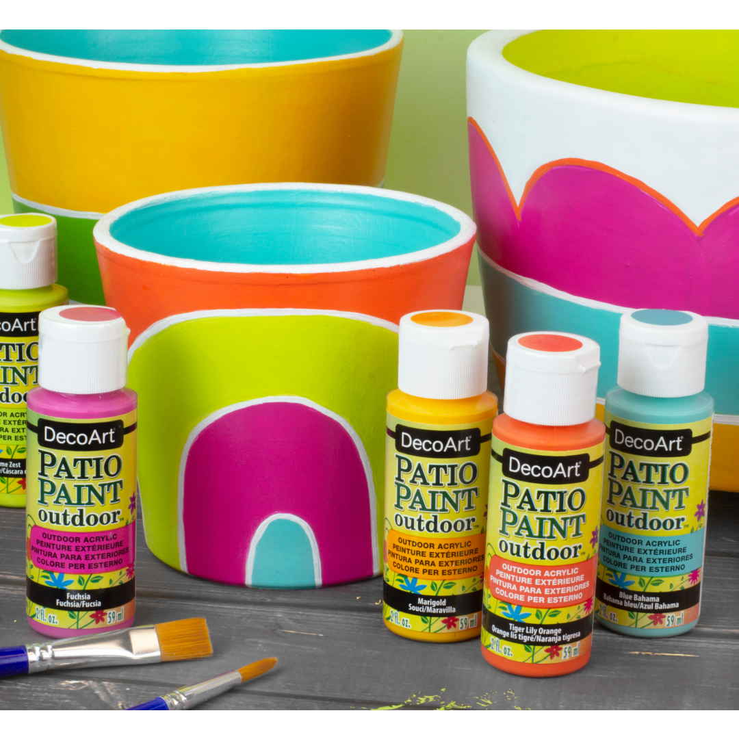 DecoArt vintage rose outdoor acrylic patio paint in a 2 oz bottle, suitable for outdoor furniture and surfaces
