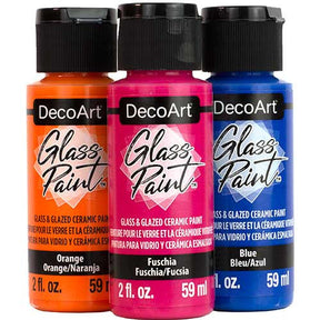 White DecoArt Glass Paint in a 2 oz bottle, ideal for decorating and adding color to glass surfaces.