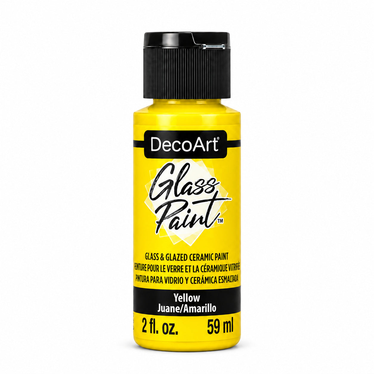 DecoArt Glass Paint in yellow, 2-ounce bottle for glass painting projects