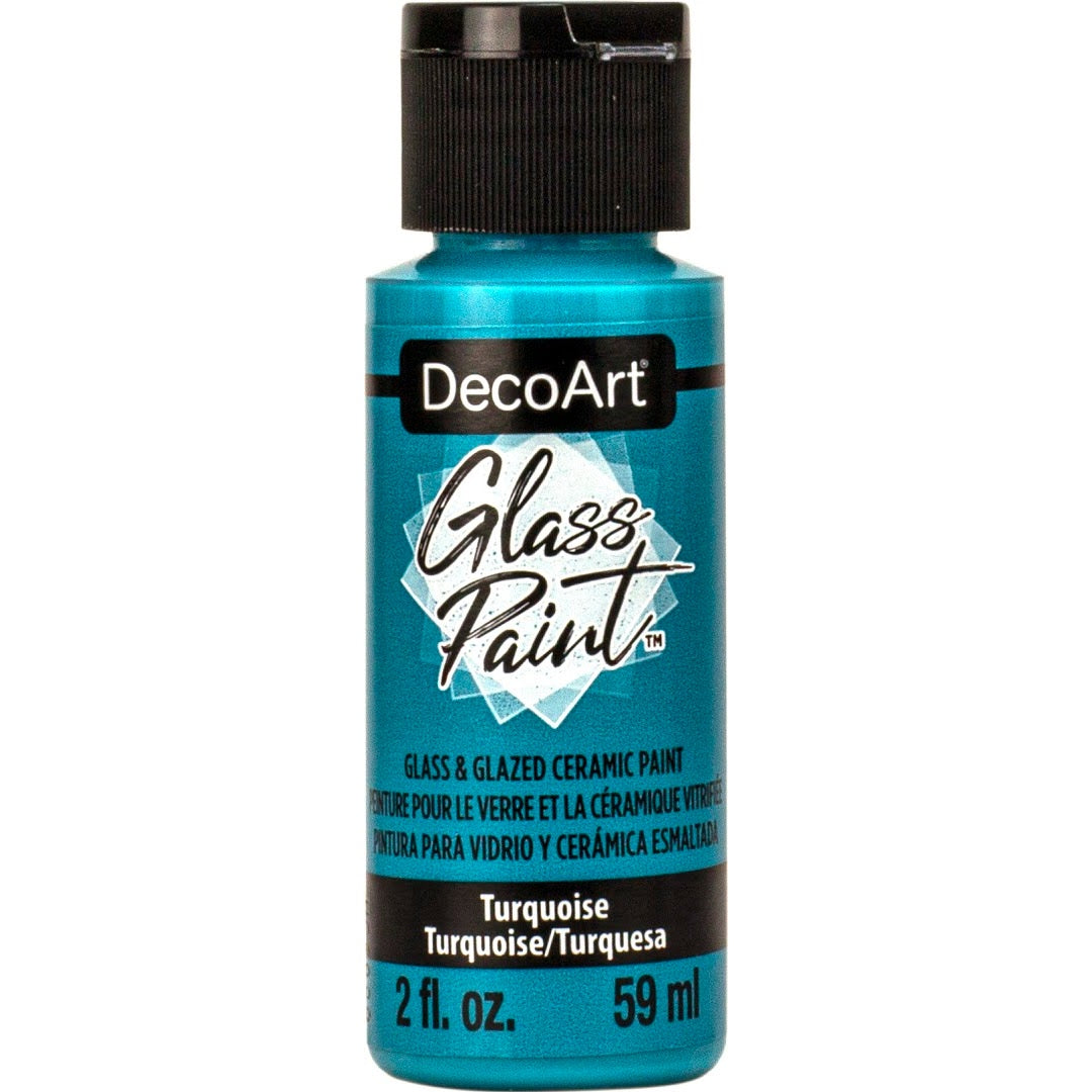 DecoArt Glass Paint in white, 2 oz bottle, suitable for decorating glass surfaces with vibrant, durable color.