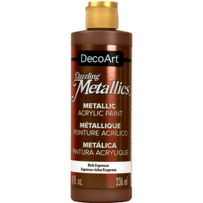 White Pearl Dazzling Metallics paint by DecoArt in a 2 oz bottle, showcasing a shimmering, metallic finish for arts and crafts.