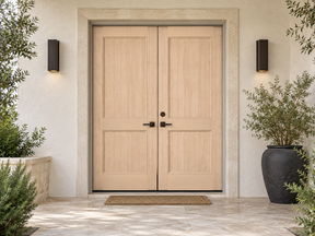 White oak double front door kit by Retique It with natural wood grain finish, designed for a stylish and durable entrance.