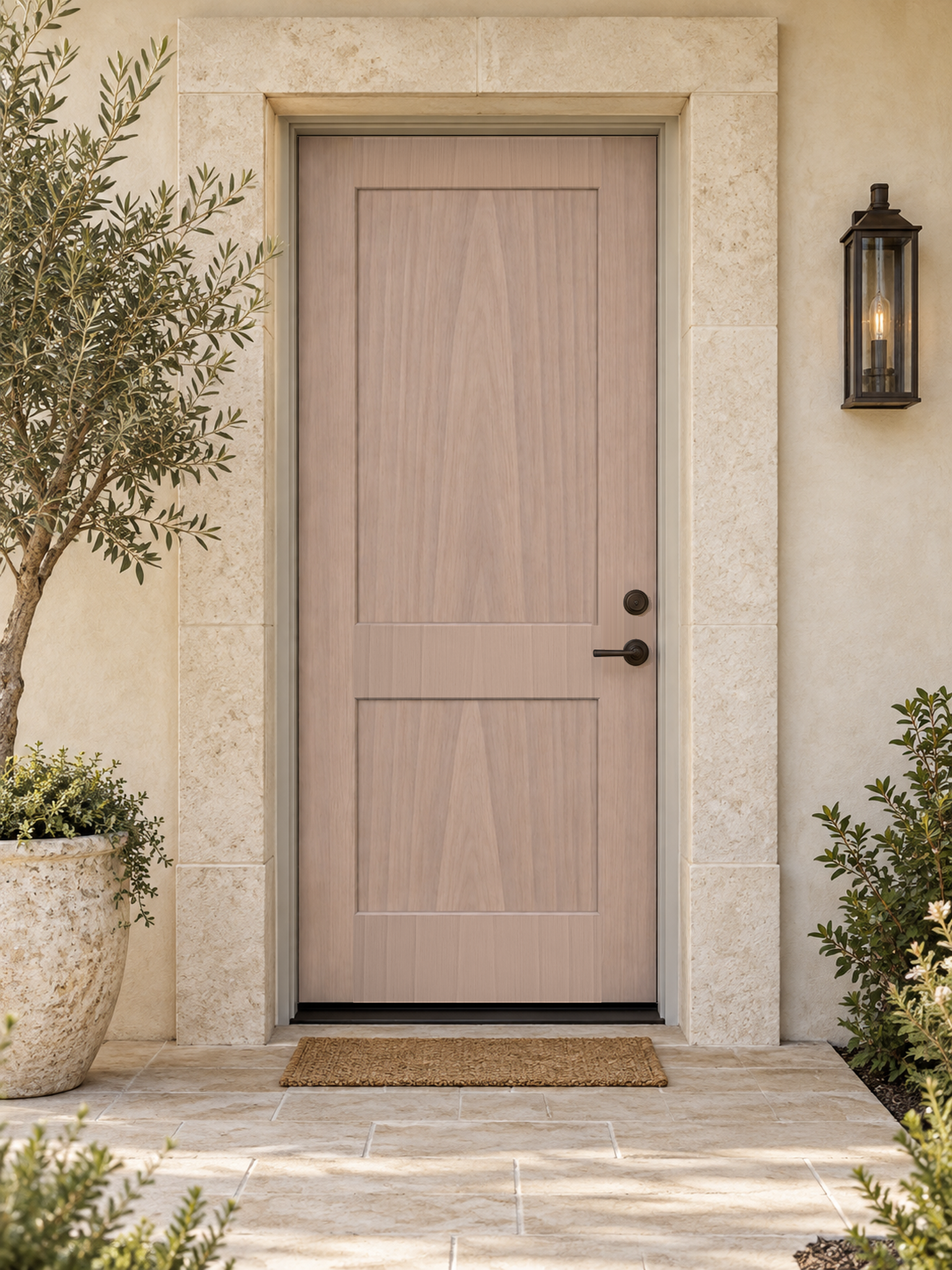 Retique It Wood'n Finish Front Door Kit in French Oak stain on a grained single door, showcasing natural wood texture and finish.