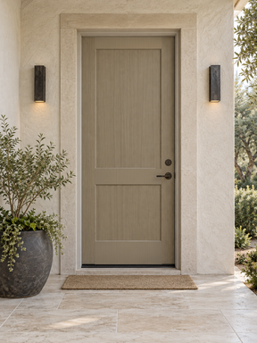 Drift wood stained front door kit by Retique It, featuring natural wood grain and finish, ideal for enhancing exterior doors.