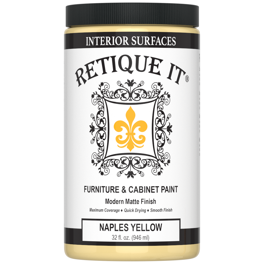 Retique It furniture paint jar with Naples Yellow color on a white background