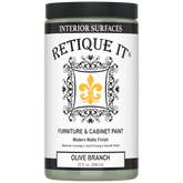 Retique It® Renaissance Furniture Paint in Olive Branch, 16 oz jar, showing a smooth, greenish paint suitable for furniture restoration.