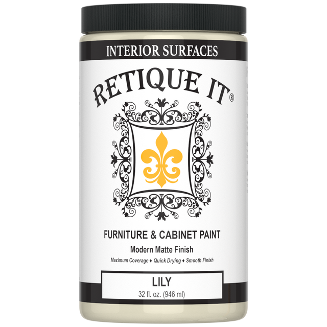 Retique It Lily furniture and cabinet paint in a can, showing the smooth, vibrant pastel pink paint for furniture projects.