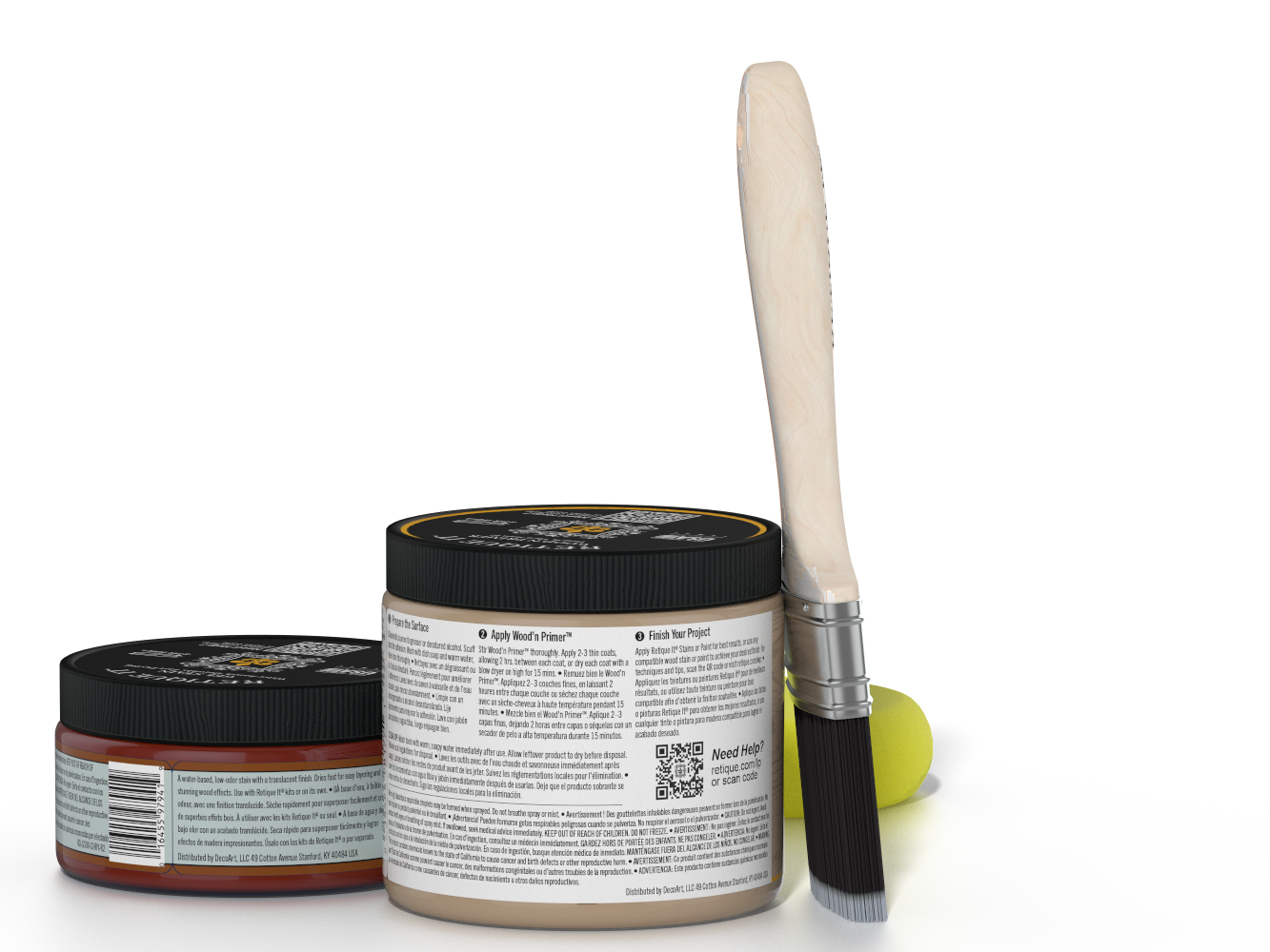 Two jars of a product with a brush on a white background