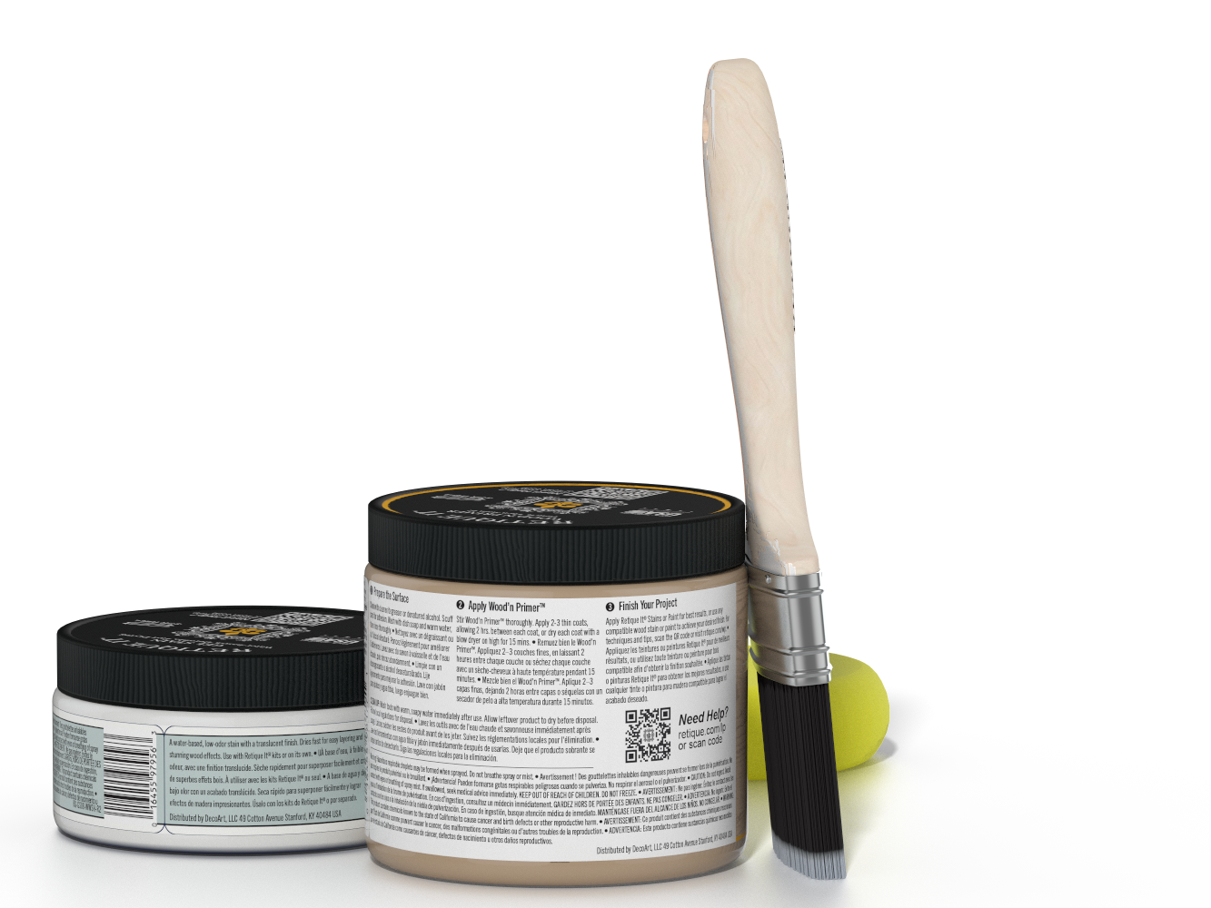 Two jars of a product with a brush on a white background