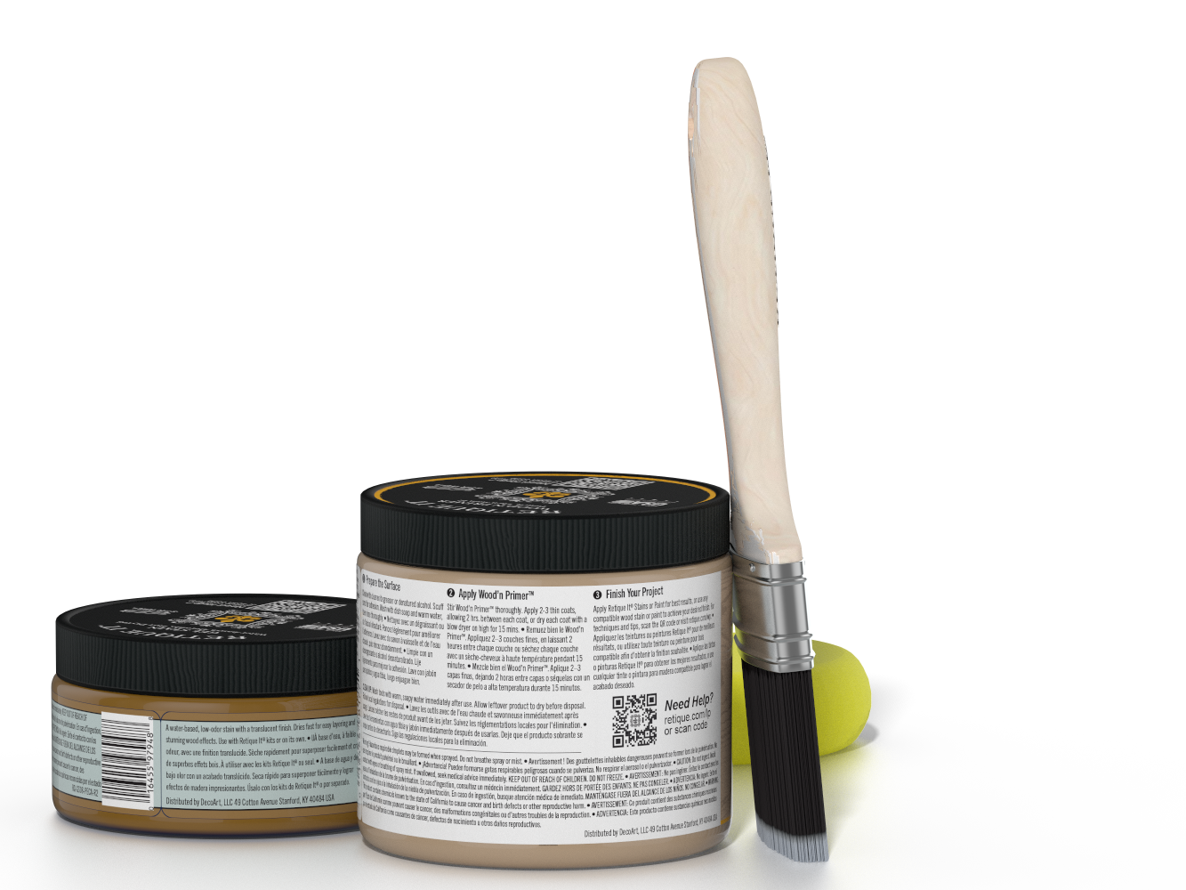 Two jars of a product with a brush on a white background