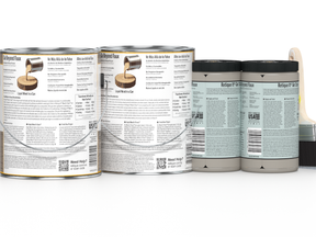 Four cans of Rust-Oleum enamel paint on a white background