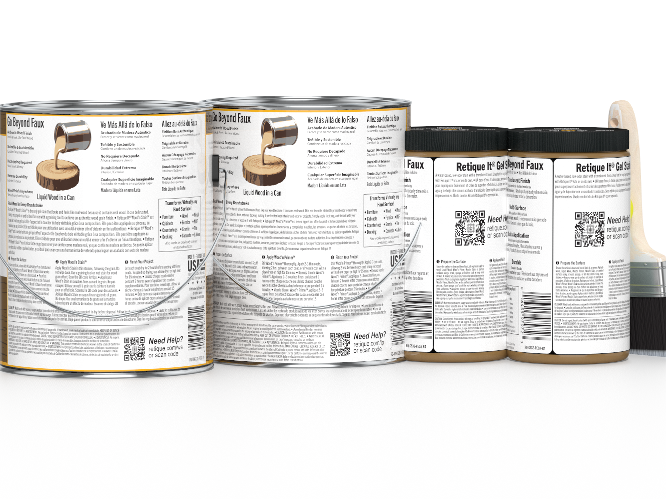 Retique It® Wood'n Finish Kit in Dark Pecan with four large wood stain bottles, ideal for multi-purpose woodworking projects.