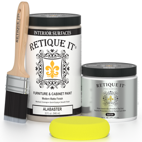 Retique It furniture paint set with a brush and sample on a white background