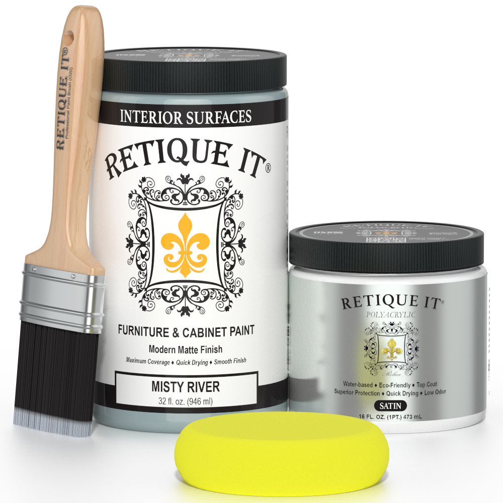 Retique It furniture paint set with a brush and sample on a white background