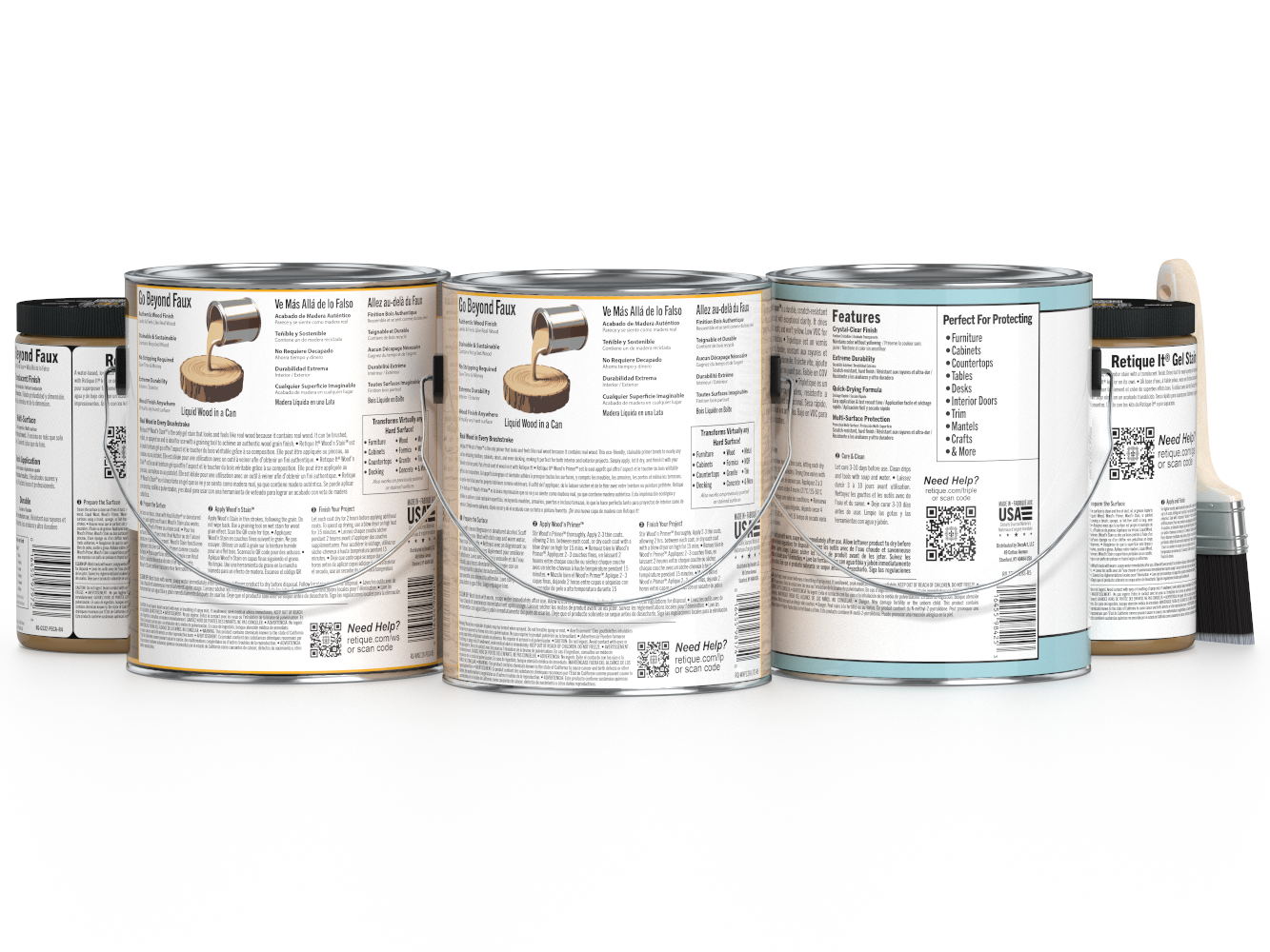 Retique It® Wood'n Finish Kit in Dark Pecan, multi-purpose interior top coat, showing four large bottles with wood finish products.