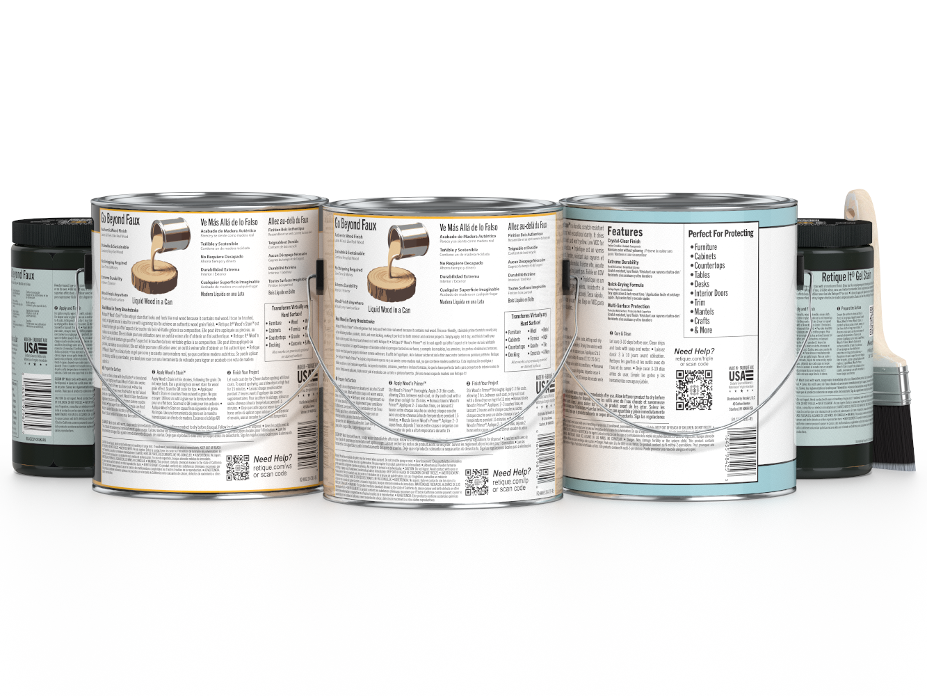 Retique It® Wood'n Finish Kit in Classic Black with four large containers, interior top coat for multi-purpose wood finishing.