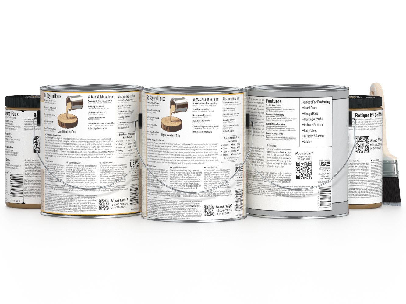 Retique It® Wood'n Finish Kit in XL with wood stain and finish products, displayed in open packaging on a white background.