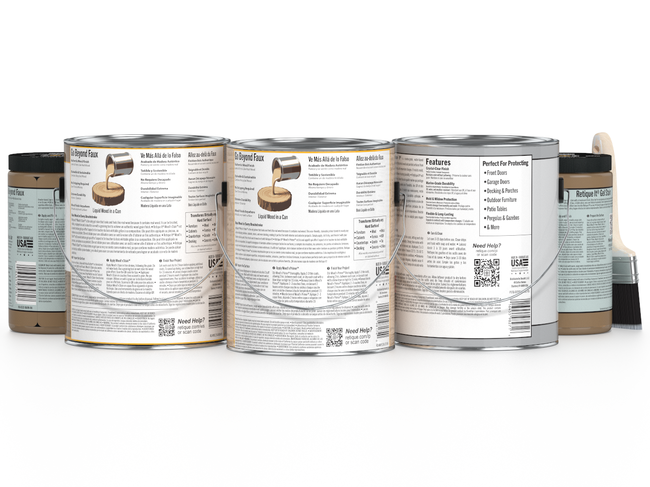 Set of paint cans with labels on a white background