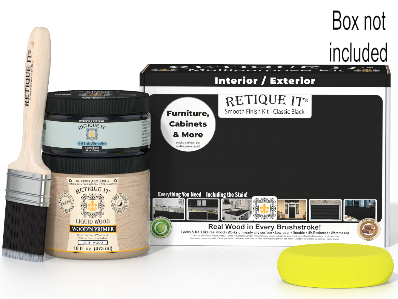 Retique It furniture and cabinet finish kit with a brush and container on a white background